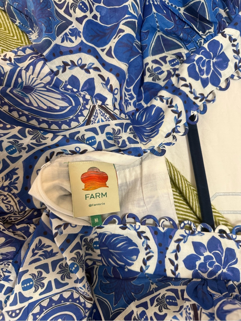 FARM Rio Blue & White Floral Square-Neck Peplum Blouse - Picture 3 of 3